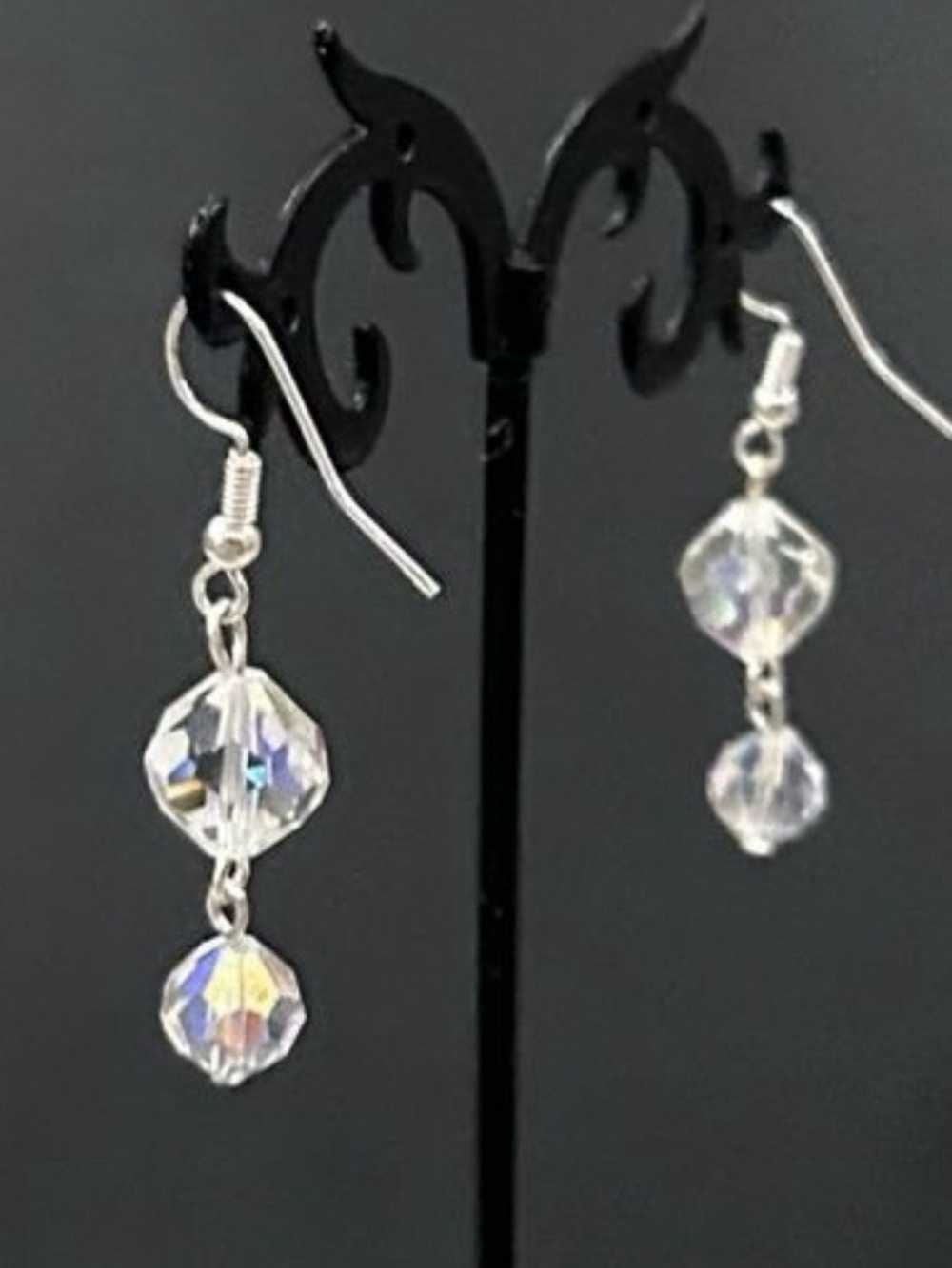 Vintage Choker Necklace & Dangling Earrings Set Clear Faceted Czech Glass Beads - Picture 8 of 10